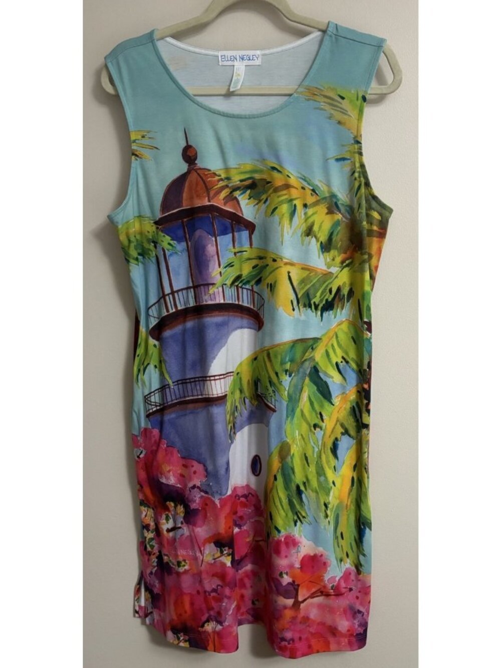 Ellen Negley Art‎ & Sol Lighthouse Sleeveless Dress Size L Beach Summer Art